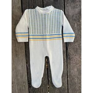 kids pajamas sweater knit footie vintage white blue yellow